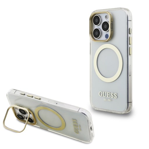 Guess IML Arany Kontúros Kitámasztós Kamera Keretes MagSafe tok iPhone 15 Pro Átlátszó Guess IML Arany Kontúros Kitámasztós Kamera Keretes MagSafe tok iPhone 15 Pro Átlátszó
