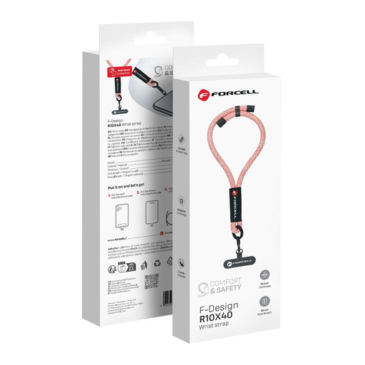 FORCELL F-DESIGN R10X40 csuklópánt mobiltelefonhoz, állítható hosszúsággal (max 20 cm a hurkon) rózsaszín-fehér