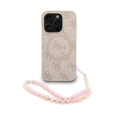 Guess PU Bőr 4G Színes Gyűrűs Pánt MagSafe tok iPhone 15 Pro Pink