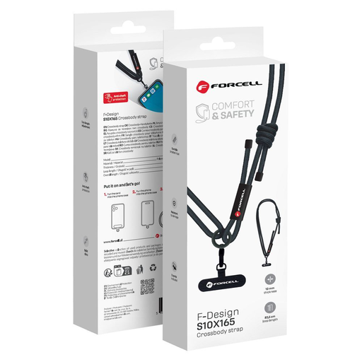 FORCELL F-DESIGN S10X165 állítható hosszúságú (max 82,5 cm a hurkon) crossbody telefon pánt fekete