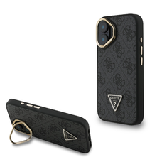 Guess PU 4G Strass háromszög logós állvány kamera keret MagSafe tok iPhone 16-hoz fekete tok