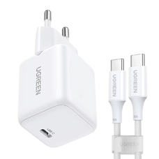 Ugreen X513 30W GaN fali töltő 1x USB-C + 1m USB-C kábel - Fehér