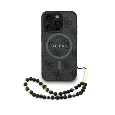 Guess PU Bőr 4G Színes Gyűrű Pánt MagSafe tok iPhone 15 Pro Max Fekete tok