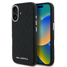 Karl Lagerfeld Grained PU Repeated Logo MagSafe tok iPhone 16-hoz Fekete tok