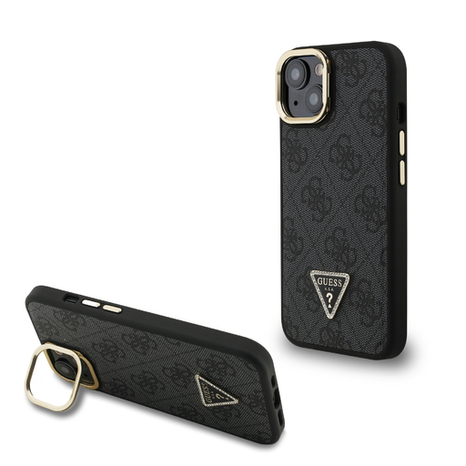 Guess PU 4G Strass Triangle Logo Stand Camera Frame MagSafe iPhone 15 tok Guess PU 4G Strass Triangle Logo Stand Camera Frame MagSafe iPhone 15 tok