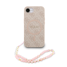 Guess PU Bőr 4G Színes Gyűrűs Pánt MagSafe tok iPhone 16e Pink