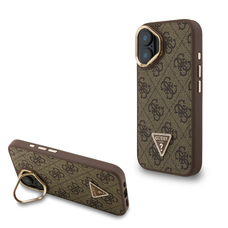 Guess PU 4G Strass Triangle Logo Stand Camera Frame MagSafe tok iPhone 16-hoz barna tok