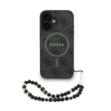 Guess PU bőr 4G színes gyűrűs pánt MagSafe tok iPhone 16 Fekete tok