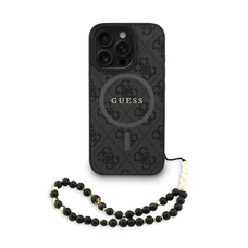 Guess PU bőr 4G színes gyűrűs szíj MagSafe tok iPhone 16 Pro fekete tok