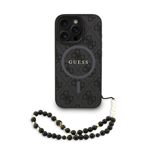 Guess PU bőr 4G színes gyűrűs szíj MagSafe tok iPhone 16 Pro fekete tok Guess PU bőr 4G színes gyűrűs szíj MagSafe tok iPhone 16 Pro fekete tok