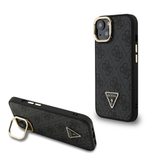 Guess PU 4G Strass Triangle Logo Stand Camera Frame MagSafe tok iPhone 13-hoz fekete