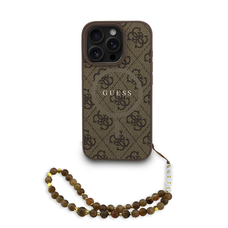 Guess PU Bőr 4G Színes Gyűrűs Pánttal MagSafe tok iPhone 16 Pro készülékhez Barna