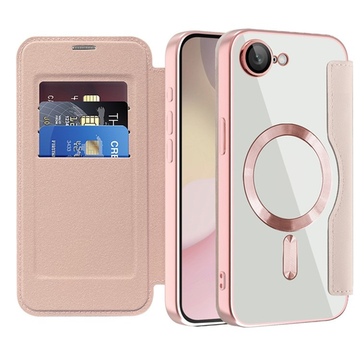  Techsuit - SmartMag könyvtok - iPhone 16e - Rózsaszín tok