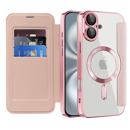  Techsuit - SmartMag könyvtok - iPhone 16 - Rózsaszín tok