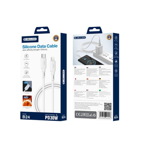 JELLICO kábel B24 USB-C - Lightning PD 30W 1M Fehér