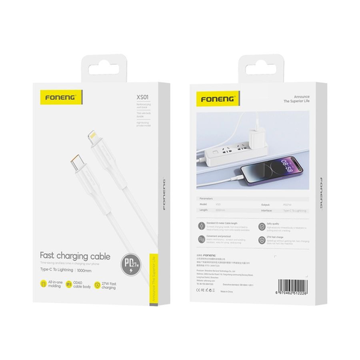 FONENG kábel XS01 USB-C - Lightning PD 27W 1M Fehér