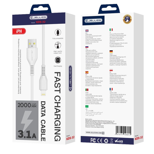 JELLICO kábel KDS-32 Lightning USB 3.1A 2M Fehér