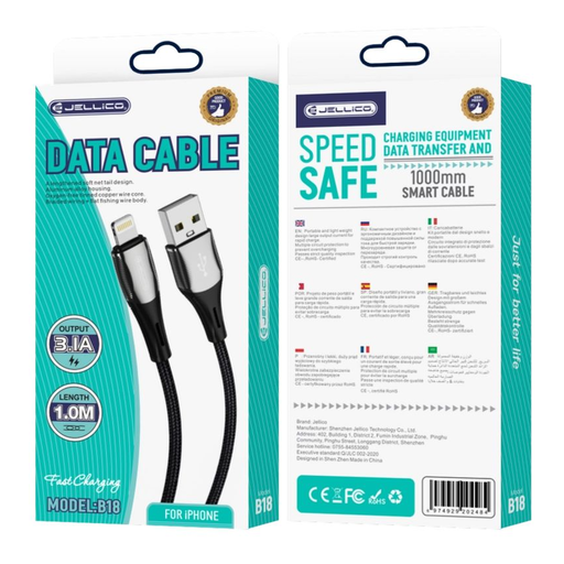 JELLICO kábel B18 Lightning 3.1A 1M Fekete