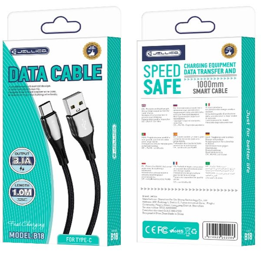 JELLICO kábel B18 USB-C 3.1A 1M fekete