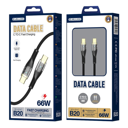 JELLICO kábel B20 USB-C - USB-C PD 66W 1M Fekete