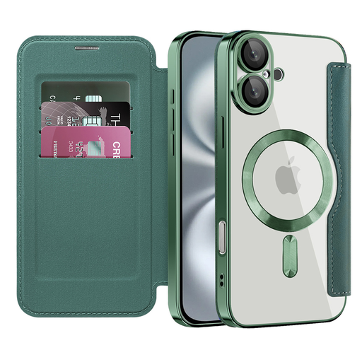  Techsuit - SmartMag Könyvtok - iPhone 16 Plus - Zöld tok