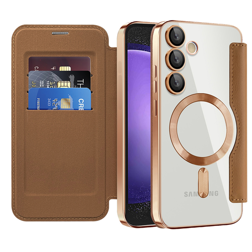  Techsuit - SmartMag könyvtok - Samsung Galaxy S23 FE - Barna tok