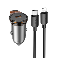 HOCO autós töltő Type C + kábel Type C - Lightning PD QC 30W NZ16 fém szürke