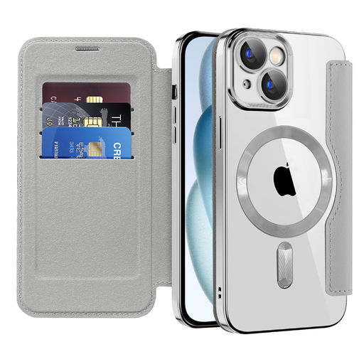  Techsuit - SmartMag könyvtok - iPhone 15 - Szürke tok