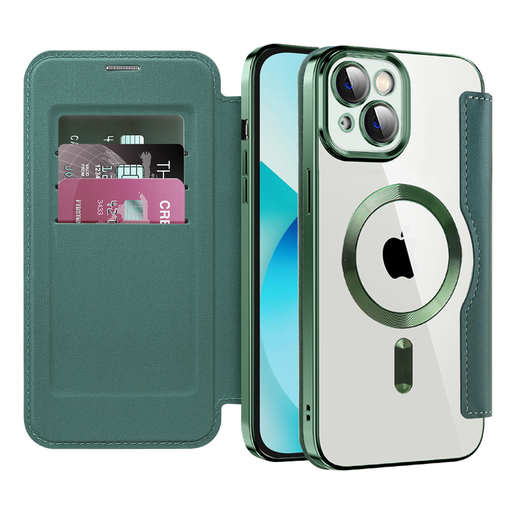 Techsuit - SmartMag könyvtok - iPhone 13 - Zöld tok