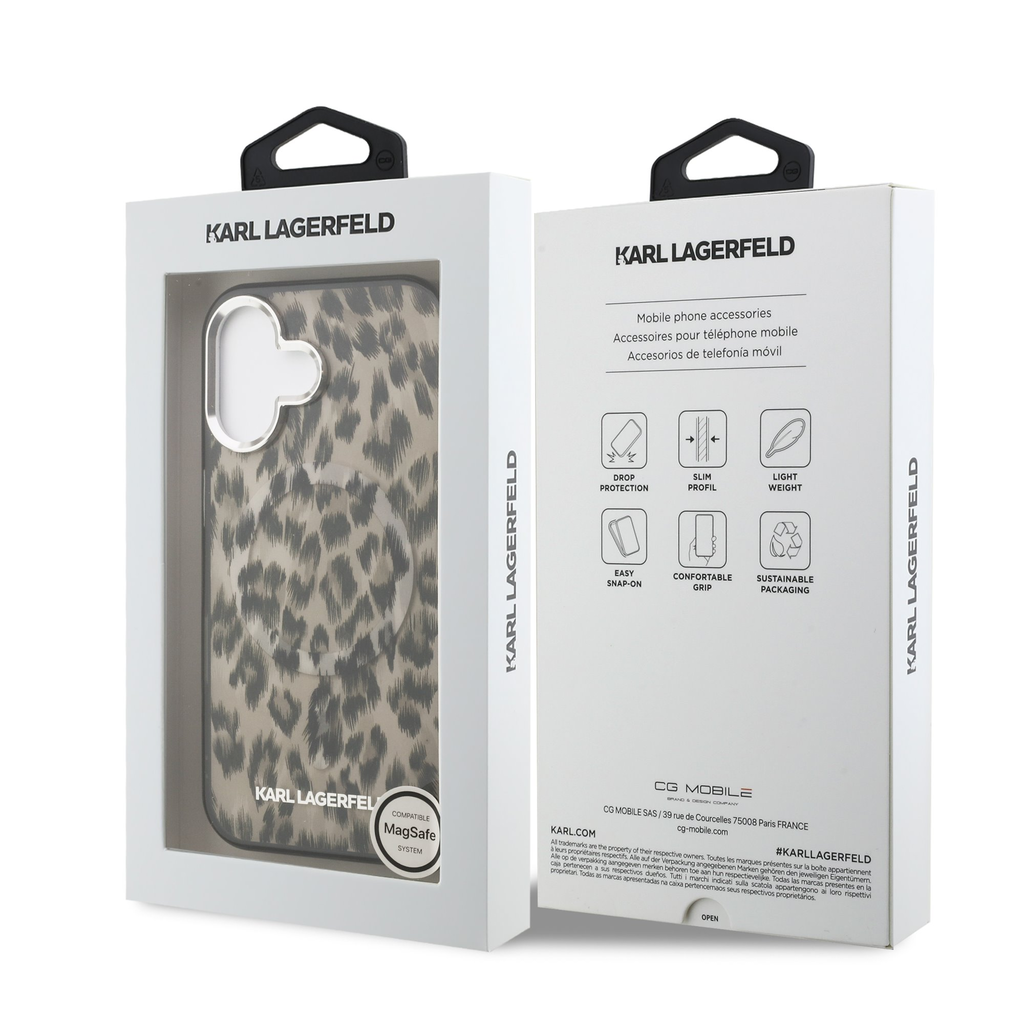  iPhone 16 barna Karl Lagerfeld IML Leopard MagSafe tok - 7