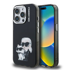 Karl Lagerfeld IML Aquarelle Karl és Choupette tok iPhone 15 Pro Max fekete tok