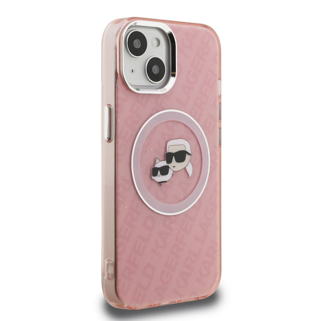 iPhone 15 Karl Lagerfeld IML K&CH Heads Repeated Logo MagSafe tok rózsaszín - 7
