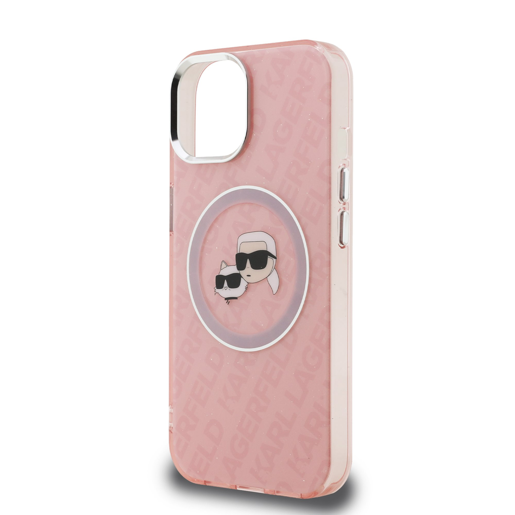  iPhone 15 Karl Lagerfeld IML K&CH Heads Repeated Logo MagSafe tok rózsaszín - 9