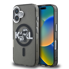 Karl Lagerfeld IML Glitter Karl and Choupette Sketch MagSafe tok iPhone 16 fekete tok