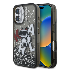 Karl Lagerfeld Liquid Glitter Scattered Choupette tok iPhone 16 fekete