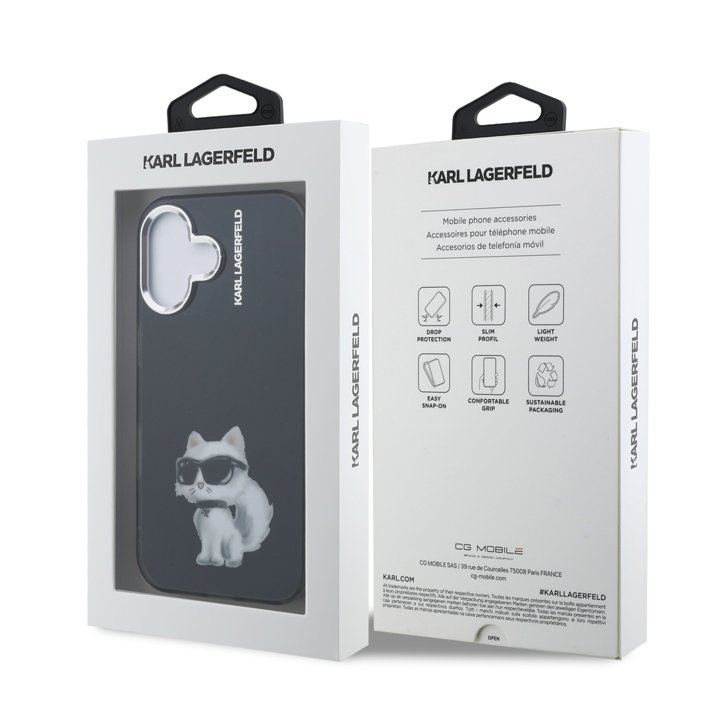  iPhone 16 fekete Karl Lagerfeld IML Aquarelle Choupette tok - 7