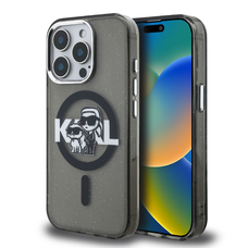 Karl Lagerfeld IML Glitter Karl and Choupette Sketch MagSafe tok iPhone 15 Pro Max-hoz fekete