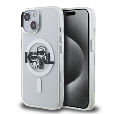 Karl Lagerfeld IML Glitter Karl and Choupette Sketch MagSafe tok iPhone 15 átlátszó tok