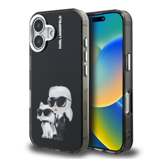Karl Lagerfeld IML Aquarelle Karl and Choupette tok iPhone 16-hoz fekete