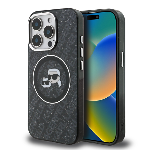 Karl Lagerfeld IML K&CH Heads Repeated Logo MagSafe iPhone 15 Pro Max fekete tok Karl Lagerfeld IML K&CH Heads Repeated Logo MagSafe iPhone 15 Pro Max fekete tok