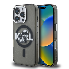 Karl Lagerfeld IML Glitter Karl and Choupette Sketch MagSafe tok iPhone 16 Pro Black tok