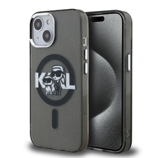 Karl Lagerfeld IML Glitter Karl és Choupette Sketch MagSafe tok iPhone 15-höz fekete