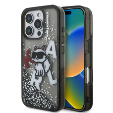 Karl Lagerfeld Liquid Glitter Szórt Choupette tok iPhone 16 Pro fekete