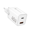 FORCELL F-ENERGY Mini GaN III VT-36 utazó töltő 1 x Type C + 1x USB A aljzattal, PD QC4.0 45W fehér - 0. kép