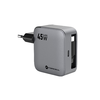 FORCELL F-ENERGY GaN III VT-R5 utazótöltő visszahúzható kábellel Type C és Type C töltőport PD QC4.0 3A 45W szürke, - 1. kép