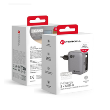 FORCELL F-ENERGY GaN III VT-R5 utazótöltő visszahúzható kábellel Type C és Type C töltőport PD QC4.0 3A 45W szürke,