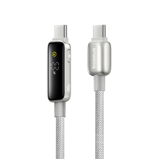 Baseus - Vipow adatkábel (P10381802851-01) - Type-C, Gyors töltés, Kijelző, Alvó mód, 100W, 2m - Galaxy Natural Titanium
