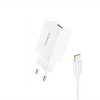 FONENG hálózati töltő K210 2.1A 10W 1xUSB + kábel Lightning Fehér - 0. kép