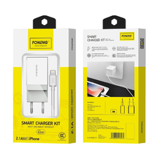 FONENG hálózati töltő K210 2.1A 10W 1xUSB + kábel Lightning Fehér