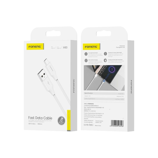 FONENG kábel X63 Micro USB 2.1A 1M fehér